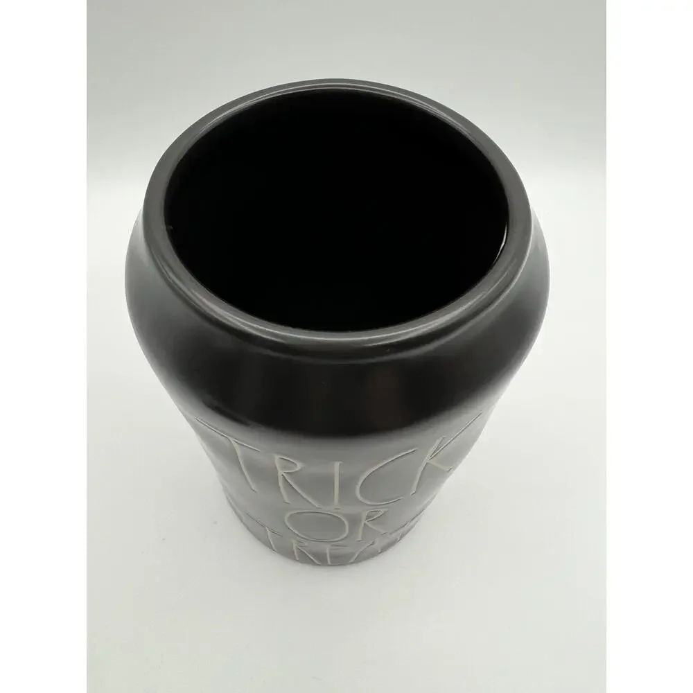 Rae Dunn by Magenta TRICK OR TREAT Black Canister with Lid 10” Halloween Decor